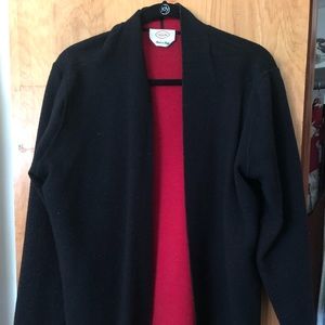 Red-lined black cardigan